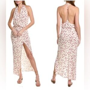 NWOT Free People Daria Graphic Maxi‎ Dress in Ivory Combo open back L